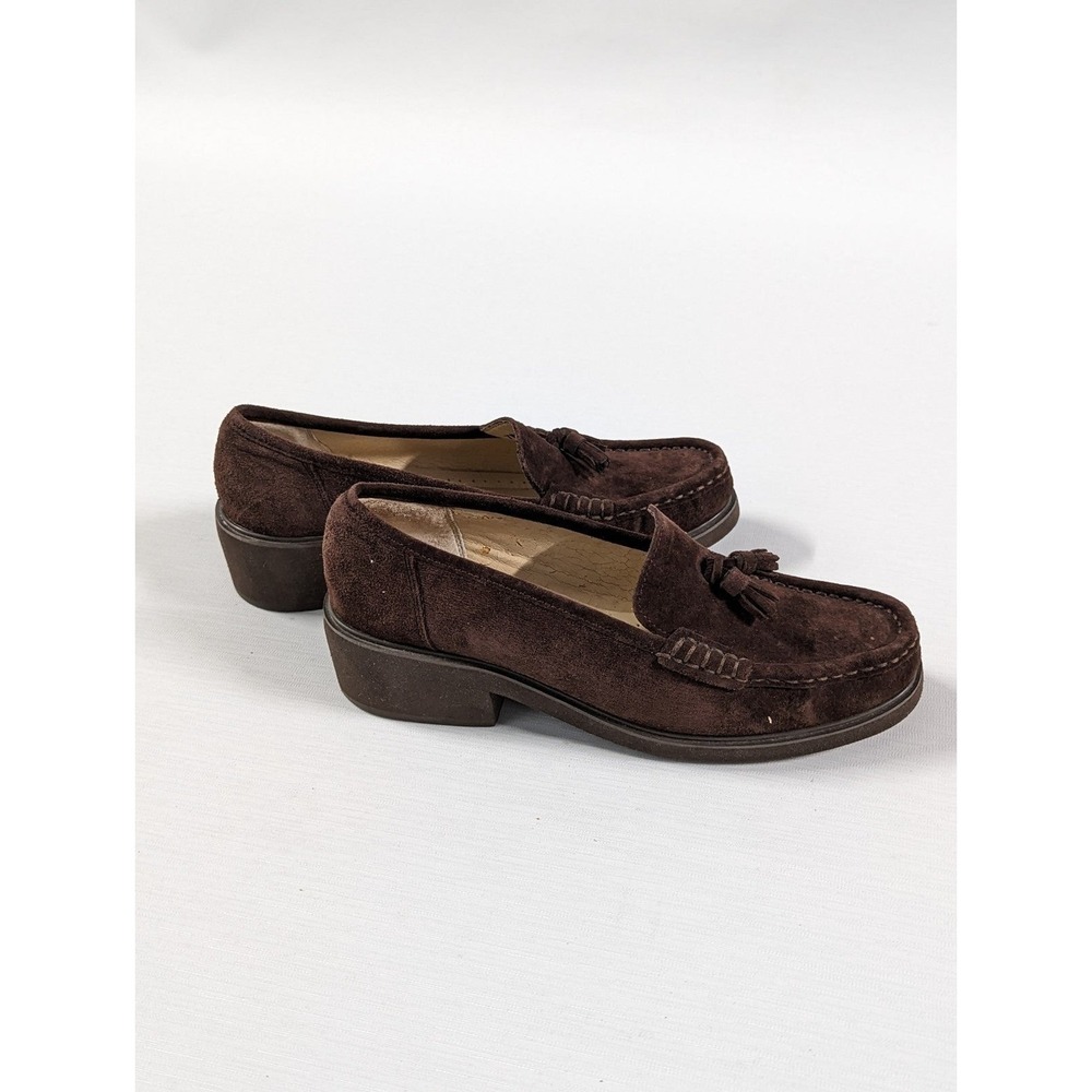 Vintage Y2K Hush Puppies Size 7M Brown Suede Genuine Leather Slip on Loafers